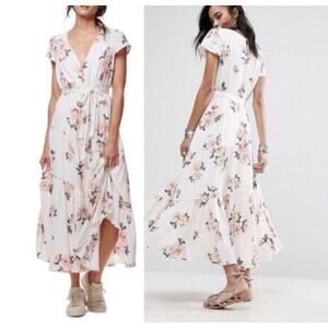 Free People All I Got Printed Maxi Creme Floral Cottage Boho Maxi Dress Size 2